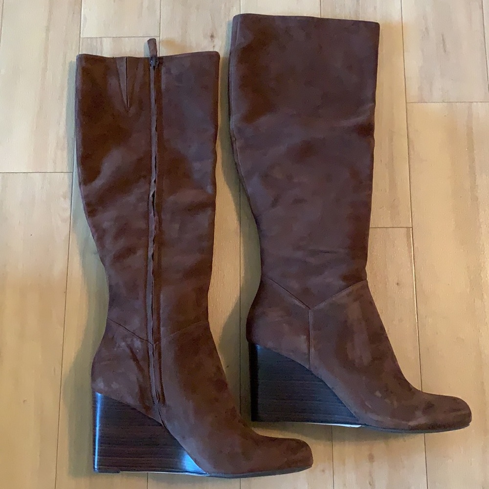 NIB Cole Haan Cora Tall Wedge Boots Chestnut Brown 8.5